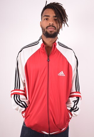 ADIDAS MENS VINTAGE TRACKSUIT TOP JACKET LARGE RED 90S