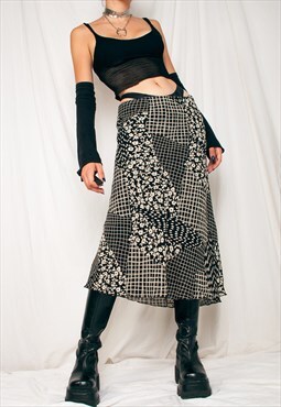 Vintage Skirt Y2K Sheer Fairy Midi in Black Beige