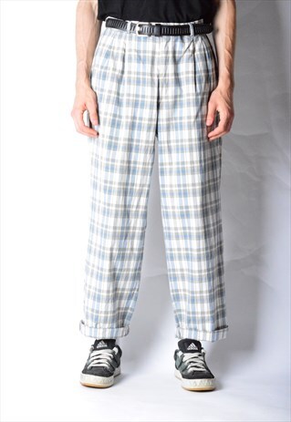 VINTAGE 90S BLUE BEIGE CHECK PANTS