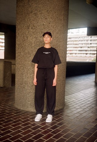 BLACK JOGGERS WITH ELASTICATED DRAWSTRING WAIST