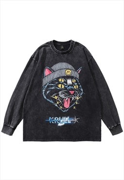 Krull t-shirt creepy cat vintage wash top horror long tee
