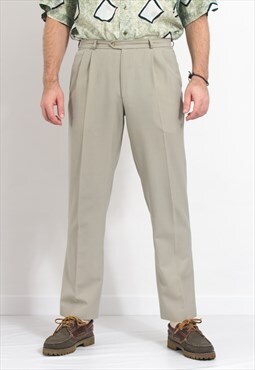 Vintage cream-grey formal pants pleated trousers