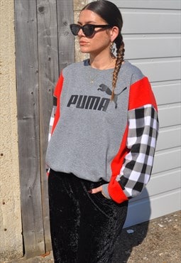 Y2K vintage reworked Puma red and checked fleece sweatshirt