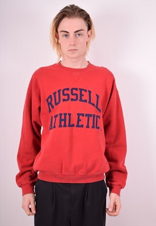 RUSSELL ATHLETIC MENS VINTAGE SWEATSHIRT JUMPER SMALL RED 90