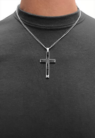 18" LARGE CROSS PENDANT NECKLACE CHAIN - SILVER