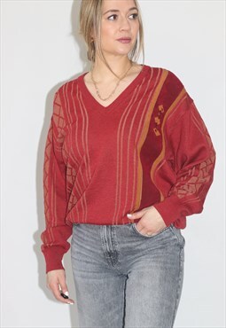 Vintage V Neck Knitted Pattern Dad Jumper