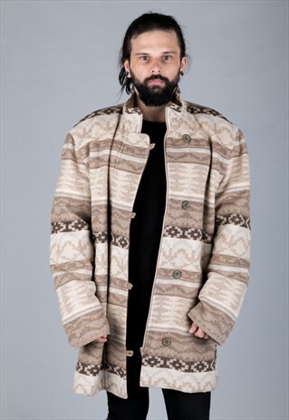 VINTAGE 80S AZTEC ABSTRACT BLANKET COAT