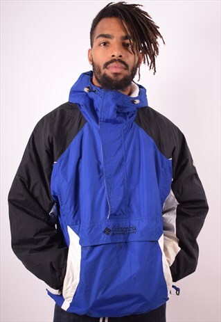 COLUMBIA MENS VINTAGE PULLOVER JACKET LARGE BLUE 90S
