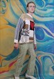 RETRO PRINT JOGGERS STRIPE PANTS OLD CHESS OVERALLS IN GREEN