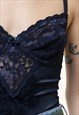 90S VINTAGE BLUE LACE BODY LINGERIE SET UNDERWEAR TOP 5189