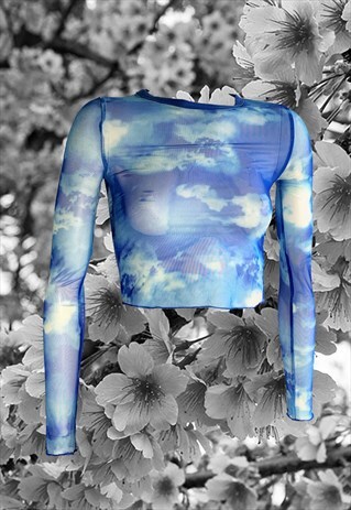 Y2K SKY MESH TOP WITH CLOUDS