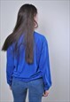 WOMEN VINTAGE BLUE OVERSIZED BLOUSE WITH LONG SLEEVE 