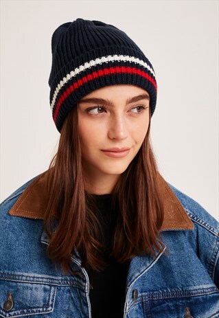 SUBDUED BLUE KNITTED CUFFED BEANIE
