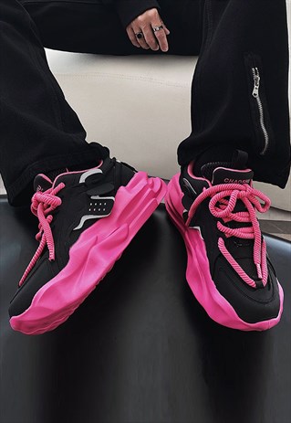 FUTURISTIC SNEAKERS CHUNKY SOLE TRAINERS PLATFORM SHOES PINK