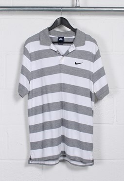 Vintage Nike Swoosh Polo Shirt in White and Grey Stripe XL