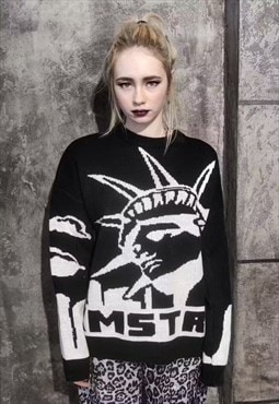 American knitwear sweater statue liberty knit jumper black