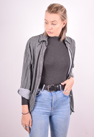 BENETTON WOMENS VINTAGE SHIRT MEDIUM BLACK 90S