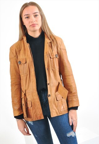VINTAGE 90'S REAL LEATHER JACKET IN BROWN