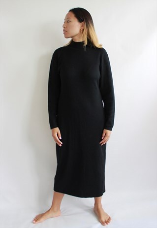 BLACK WOOL ROLL NECK DRESS