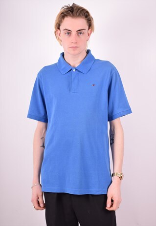 TOMMY HILFIGER MENS VINTAGE POLO SHIRT MEDIUM BLUE 90S
