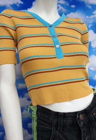 STRIPED BUTTON DOWN RIB TOP IN YELLOW
