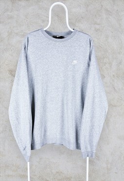 Nike Grey Sweatshirt Pullover Embroidered Swoosh Mens XL