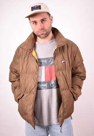FILA MENS VINTAGE PADDED JACKET LARGE BROWN 90S