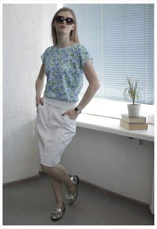 VINTAGE 90'S WHITE PATTERNED SHORT SLEEVE BLOUSE