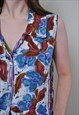 90'S FLOWERS TOP, VINTAGE SLEEVELESS TIE CROP BLOUSE - SMALL