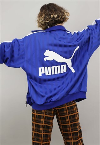 VINTAGE 90S OVERSIZED PUMA TRACK TOP BLUE