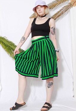 80s vintage 90s grunge green black striped wide leg shorts