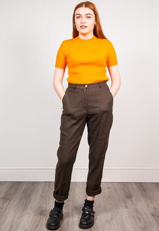 VINTAGE 90'S BROWN CHECKED CHECK HIGH WAIST TROUSERS