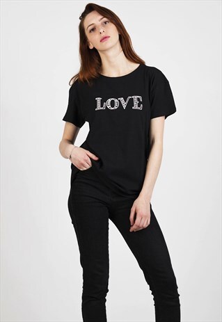 BLACK T-SHIRT WITH PEARLS