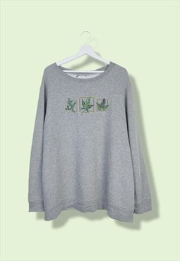 Vintage  Sweatshirt Leaves in Grey XL