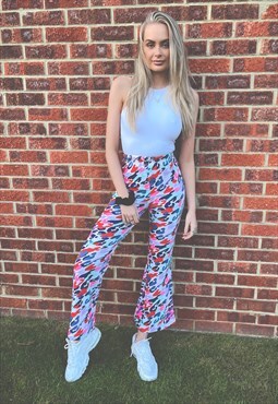Flaura Rose Camo Print Stretchy Flare Trousers