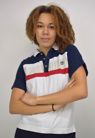 VINTAGE 90S TIMBERLAND WHITE BLUE RED POLO SHIRT
