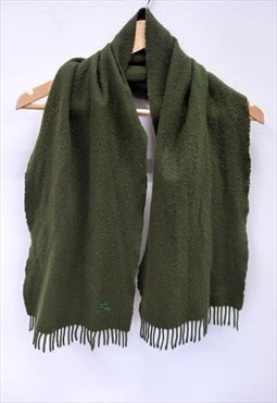 Vintage Burberry Muffler Fringe Scarf Green