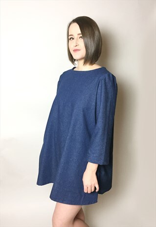 THE DENIM TRAPEZE MINI DRESS WITH SLEEVES AND POCKETS