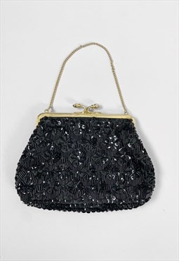 50's/60's Black Sequin Beaded Gold Chain Evening Bag