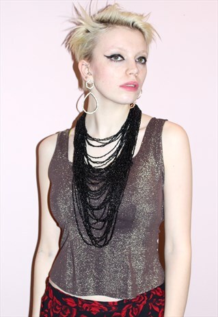 90S VINTAGE BLACK LAYERED BEADED NECKLACE 20 STYLE PARTY