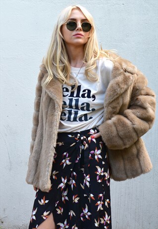 VINTAGE 1960S LIGHT BROWN / BLONDE FAUX FUR COAT