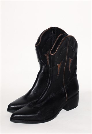 VINTAGE 90S CLASSIC LOW COWBOY BOOTS IN BLACK