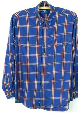 Vintage Men's S M Blue Checked Western Flannel Shirt Plaid