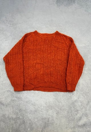 VINTAGE KNITTED JUMPER CABLE KNIT PATTERNED CHUNKY SWEATER