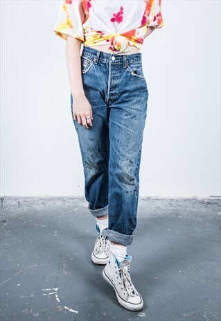 LEVI'S VINTAGE HIGH-WAISTED BLUE 501 PAINT MOM JEANS