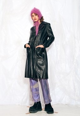 Vintage 70s Leather Coat in Black Matrix