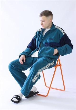 VINTAGE MENS PUMA VELOUR TRACKSUIT JACKET PANTS