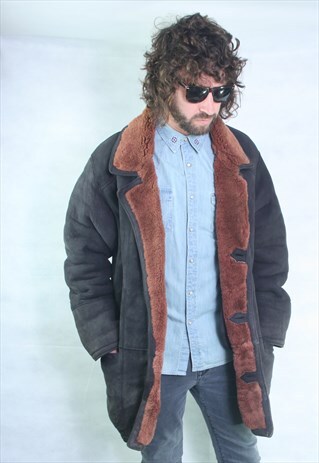 VINTAGE SUEDE SHEEPSKIN SHERLING LINED COAT