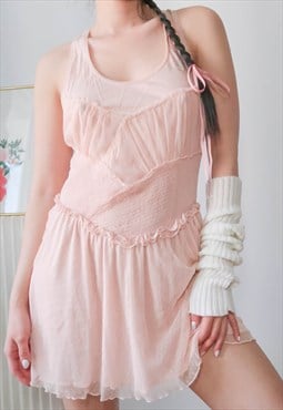 vintage y2k balletcore pink tulle mini dress
