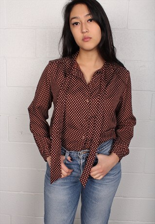 SWANKY 80'S BROWN POLKA DOT BLOUSE